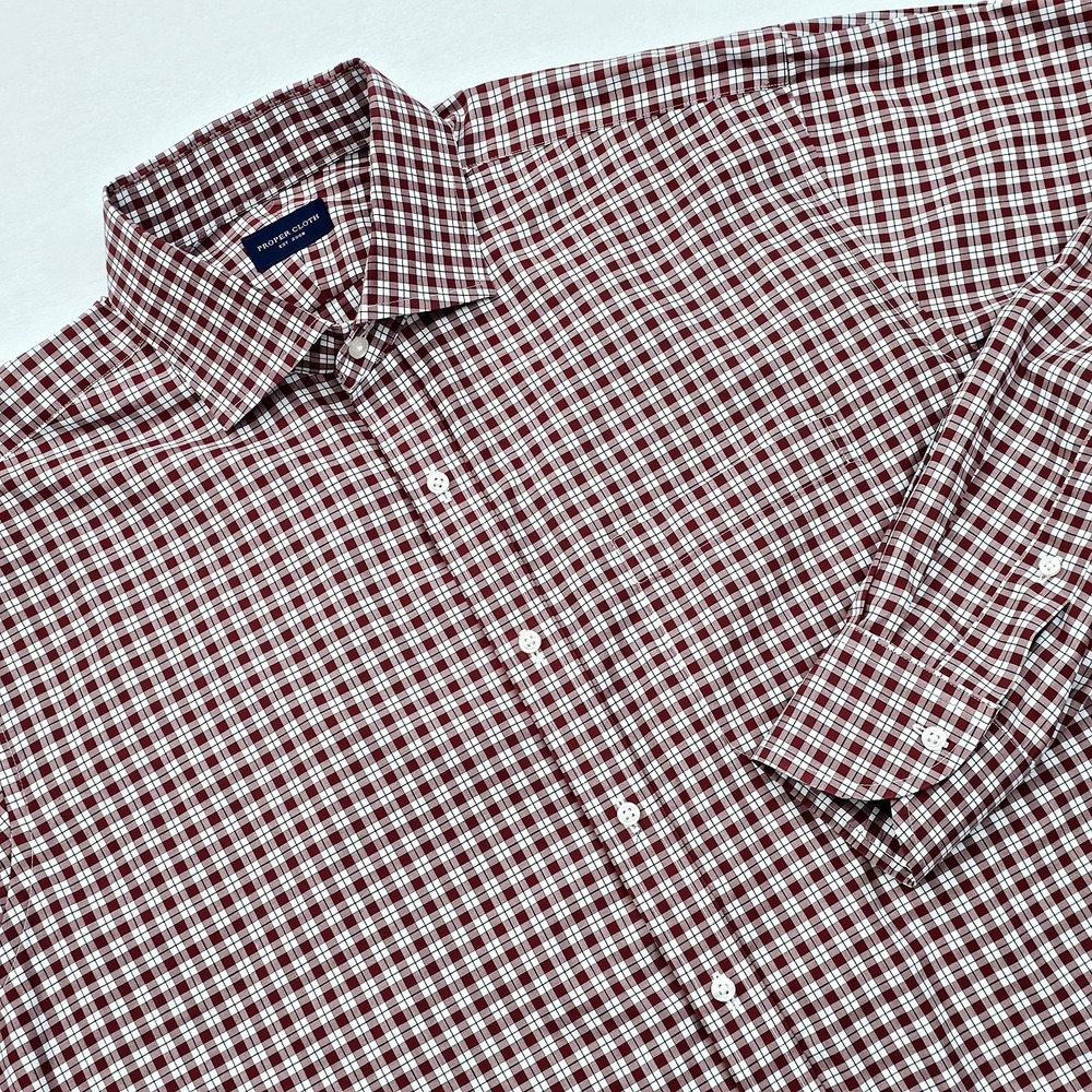 Proper Cloth Mens XL Red Gingham Check Long Sleeve Dress Shirt‎ Button Up Preppy